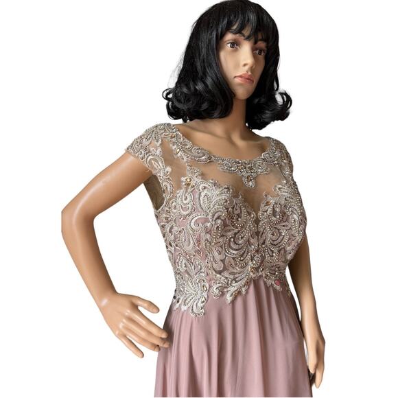 Mother of bride Embellished Illusion Jewel Neck A-line gown size large - XL - Picture 11 of 13